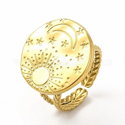 Chapado en iones (ip) 304 acero inoxidable sol y luna planeta anillo de puño abierto para mujer, real 18k chapado en oro, diámetro interior: 17 mm