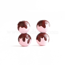 Bedruckte Holzperlen, rund mit Schokoladenmuster, rosa, 16 mm