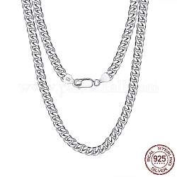 Collar de cadena de eslabones cubanos de plata de primera ley con baño de rodio, collar de cadenas con corte de diamante, con sello s925, Platino real plateado, 925 pulgada (17.72 cm)