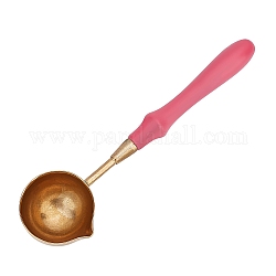 Cuchara de fusión de palos de cera de latón, con mango de madera, de color rosa oscuro, 11.4x3x1.5 cm
