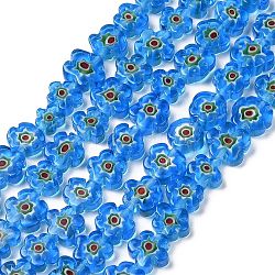 Handgemachte Millefiori-Glasperlen Stränge, Blume, Himmelblau, 10x2.6 mm, Bohrung: 1 mm, ca. 42 Stk. / Strang, 15.75 Zoll (40 cm)
