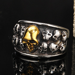 チタン鋼製フィンガー指輪  スカル  アンティークシルバー＆アンティーク金色  usサイズ9（18.9mm）