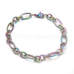 Placcatura ionica (ip) 304 bracciali a catena figaro in acciaio inossidabile, con chiusure moschettone, colore arcobaleno, 8 pollice (20.2 cm)