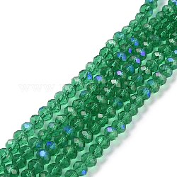 Chapelets de perles en verre électroplaqué, demi arc-en-ciel plaqué, facette, rondelle, dark cyan, 6x5mm, Trou: 1mm, Environ 85~88 pcs/chapelet, 16.1~16.5 pouce (41~42 cm)