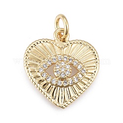 Ottone micro spianare pendenti zirconi, con anello di salto, cuore con occhio, oro, chiaro, 16x16.5x3.5mm, Foro: 3 mm