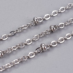 304 Stainless Steel Cable Chains, Satellite Chains, with Beads, with Spool, Soldered, Stainless Steel Color, 2.5x2x0.4mm, about 65.61 Feet(20m)/roll