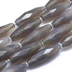 Natural Grey Agate Beads Strands, Faceted, Rice, 29~33x9~10mm, Hole: 1mm, about 12pcs/strand, 15.3 inch~15.7 inch(39~40cm)