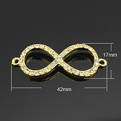 Alloy Rhinestone Links, Infinity Charms for DIY Jewelry Making, Grade A, Golden, 42x17x3mm, Hole: 2mm