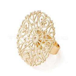 Componenti di regolazione anello a filigrana d'ottone registrabile, placcato di lunga durata, fiore basi anello pad, oro chiaro, 17mm, vassoio: 31x0.8mm