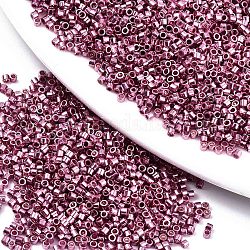 11/0 Grade A Glass Seed Beads, Cylinder, Uniform Seed Bead Size, Metallic Colours, Flamingo, 1.5x1mm, Hole: 0.5mm, about 20000pcs/bag