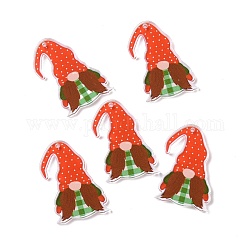 Ciondoli natalizi in acrilico stampato trasparente, per gli accessori orecchini, gnomo, arancio rosso, 34.5x23x2.5mm, Foro: 1.5 mm