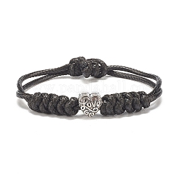 Cuore con braccialetto di cordone di perline in lega di amore di parola, braccialetto regolabile per le donne, nero, 7-5/8 pollice (19.5 cm)