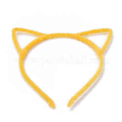 Hair Accessories Iron Kitten Hair Band Findings, with Faux Horsehair Fabric, Cat Ears Shape, Gold, 110mm
