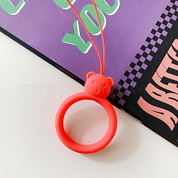Ring with Bear Shapes Silicone Mobile Phone Finger Rings, Finger Ring Short Hanging Lanyards, Red, 9.5~10cm, Ring: 40x30x9mm