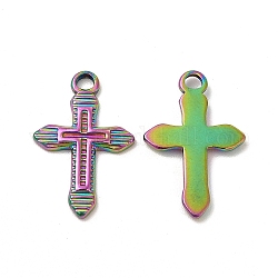 Ion Plating(IP) 304 Stainless Steel Pendants, Cross Charm, Rainbow Color, 20.5x13.5x2mm, Hole: 1.8mm