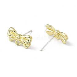 Rack Plating Alloy Stud Earring Findings, with 925 Sterling Silver Pins and Horizontal Loops, Cadmium Free & Lead Free, Bowknot, Light Gold, 8x14.5x3mm, Hole: 1.6mm, Pin: 0.6mm
