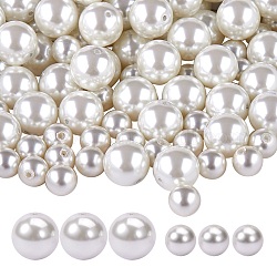 100pcs 2 perlas de vidrio de estilo, medio-perforado, pearlized, redondo, blanco cremoso, 50 piezas / style