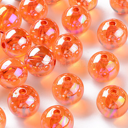 Perline acrilico trasparente, ab colore placcato, tondo, arancione scuro, 16x15mm, Foro: 2.8 mm, circa 220pcs/500g