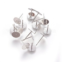 304 Stainless Steel Flat Round Blank Peg & Post Ear Studs Findings, for DIY Earring Making, 12x8mm, Pin: 0.7mm
