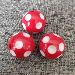 Непрозрачные шарики cmолы, круглые, с узором в горошек, красные, 18 мм, отверстие : 1.5 мм, 200 шт / пакет