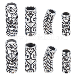 PandaHall 4 Styles Stainless Steel Hollow Tube Beads Antique Silver Long Spacer Beads Large Hole Curved Beads for Slider Charms Leather Cord Bracelet Necklace Making, Hole: 6-9.5mm, 8pcs
