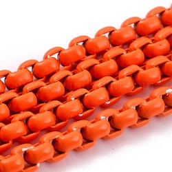 Umweltfreundliche, spritzlackierte handgefertigte Messing-Box-Ketten, gelötet, mit Spule, orange rot, 4x4 mm, 32.8 Fuß (10m)/Rolle