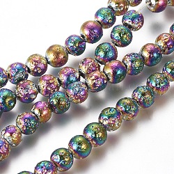 Fili di perle di roccia lavica naturale elettrodeposta, tondo, multicolore placcato, 6mm, Foro: 1 mm,circa63pcs/filo, 15.16 pollici (38.5 cm)