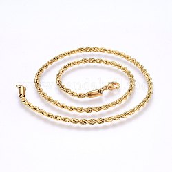 Collares de cadena de cuerda de 304 acero inoxidable, con cierre de langosta, real 18k chapado en oro, 17.7 pulgada (45 cm), 2mm