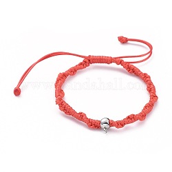 Bracelets de perles tressées coréennes réglables en cordon de polyester ciré unisexe, bracelets ficelle rouge, avec 304 bélière en tube inox, rouge, 2-1/4 pouce ~ 3-3/8 pouces (5.6~8.5 cm)