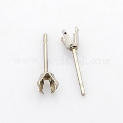 304 Stainless Steel Stud Earring Findings, Stainless Steel Color, 4x4x4mm, Pin: 0.8mm