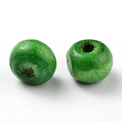 Perle di legno naturale tinte, tondo,  piombo libero, verde, 6x4~5mm, Foro: 2 mm, circa 13600pcs/1000g