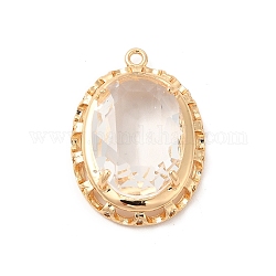 Laiton avec pendentifs en verre k9, breloques ovales dorées, cristal, 26x19x7mm, Trou: 1.6mm