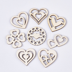 Valentine's Day Theme Laser Cut Wood Shapes, Unfinished Wooden Embellishments, Wooden Cabochons, Heart, PapayaWhip, 25.5~29x29x2.5mm