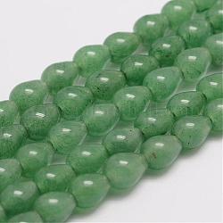 Природные пряди авантюрин зеленый шарик, слеза, 9~10x7 мм, отверстие : 2.5 мм, около 43 шт / нитка, 15.75 дюйм
