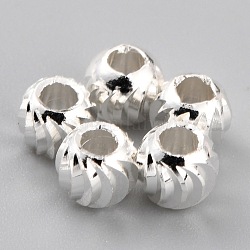 Messing Perlen, langlebig plattiert, gewellte Runde, 925 Sterling versilbert, 4.5x4 mm, Bohrung: 1.8 mm
