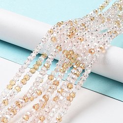 Glass Beads Strands, Faceted, Rondelle, Pearl Pink, 4x3mm, Hole: 0.4mm, about 123~127pcs/strand, 15.75~16.5 inch(40~42cm)