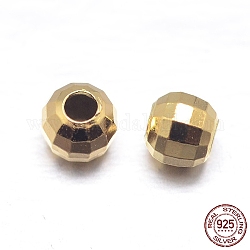 Perles intercalaires rondes à facettes 925 en argent sterling, véritable 18k plaqué or, 3mm, Trou: 1.2mm, environ 333 pcs/20 g