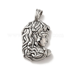 Ciondoli in acciaio inossidabile in stile tibetano 304, fascino della donna, argento antico, 30.5x20x7mm, Foro: 5x7 mm