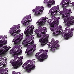 Chapelets de perles en corail synthétique, teinte, tortue, violet, 15x12x7mm, Trou: 2mm, Environ 22 pcs/chapelet, 11.5 pouce