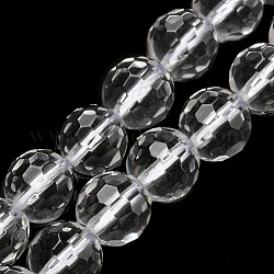 Chapelets de perles en cristal de quartz naturel, perles de cristal de roche, facetté (128 facettes), ronde, 6~6.5mm, Trou: 0.9mm, Environ 63 pcs/chapelet, 14.88~14.96 pouce (37.8~38 cm)