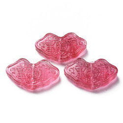 Transparente handgefertigte holprige Bunte Malerei-Perlen, Langlebigkeit lock, tief rosa, 18.7x30.5x6.5~8 mm, Bohrung: 1~1.8 mm