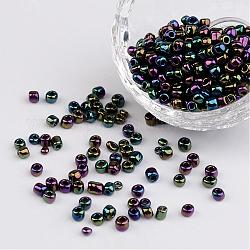 6/0 seme di vetro rotondo con gocce di iride elettrolitico, colorato, 4mm, Foro: 1 mm, circa 495pcs/50g