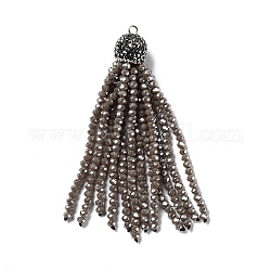 Gros pendentifs de gland de perles en verre, avec les accessoires de strass en laiton, gris ardoise, 76x10.8mm, Trou: 2.5mm