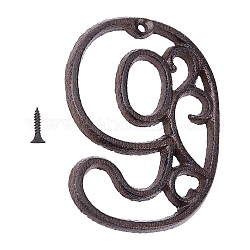 Eisen Hausadresse Nummer, mit Schraube, Anzahl, num. 9, 112x84x6 mm, Bohrung: 4 mm