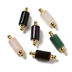 Breloques connecteurs en pierres naturelles mélangées, avec plaqué or accessoires en 304 acier inoxydable, liens de colonne, 36x12mm, Trou: 1.2~1.4mm