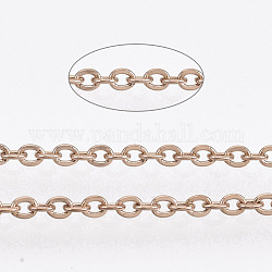 304 Stainless Steel Cable Chains, Soldered, with Spool, Flat Oval, Rose Gold, 3x2x0.5mm, about 65.61 Feet/roll(20m/roll)