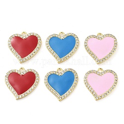 Brass Micro Pave Clear Cubic Zirconia Pendants, with Enamel, Real 18K Gold Plated, Heart Charm, Mixed Color, 19x19x2mm, Hole: 1.8mm