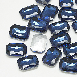 Cabujones de cristal con rhinestone, facetados, octágono rectángulo, Montana, 14x10x4mm