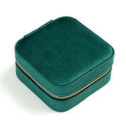 Cajas de joyería con cremallera de terciopelo cuadrado, joyero portátil de viaje con espejo, para collar, anillo, pendiente, colgante, estuche de almacenamiento, verde mar, 10x10x5 cm