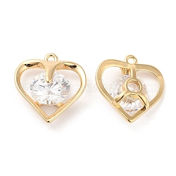 Colgantes de cristal, con la fornituras de latón, charms del corazón, real 18k chapado en oro, 15x14.5x5.5mm, agujero: 1 mm